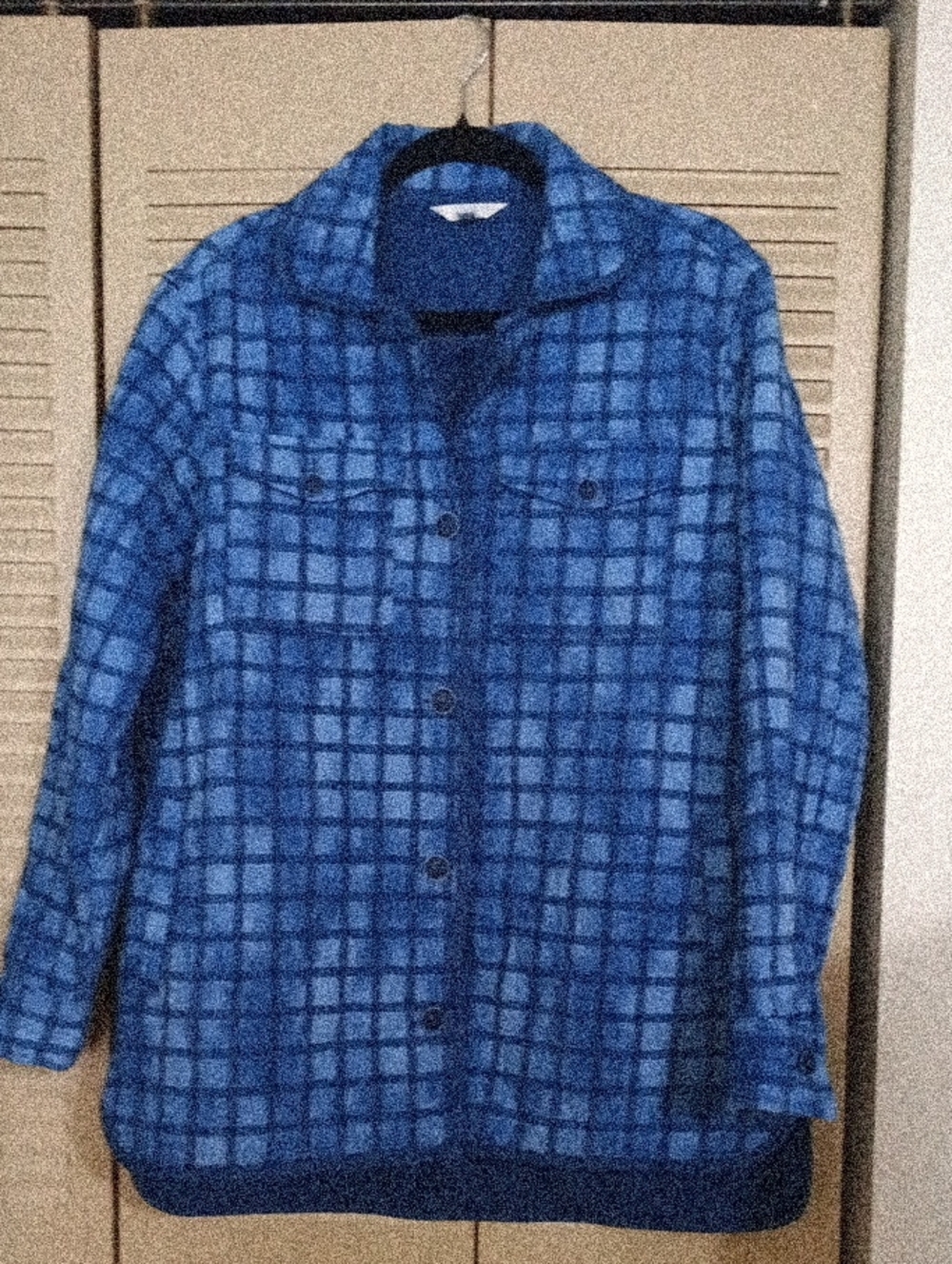Time and Tru Blue Quilted Plaid Button-Up Jacket